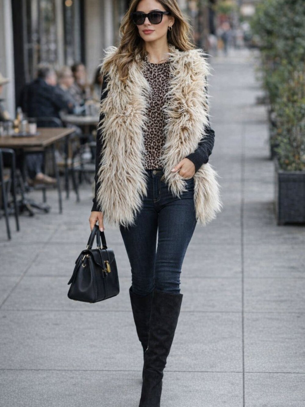 I JOAH Cream Luxe Faux Fur Vest Size L